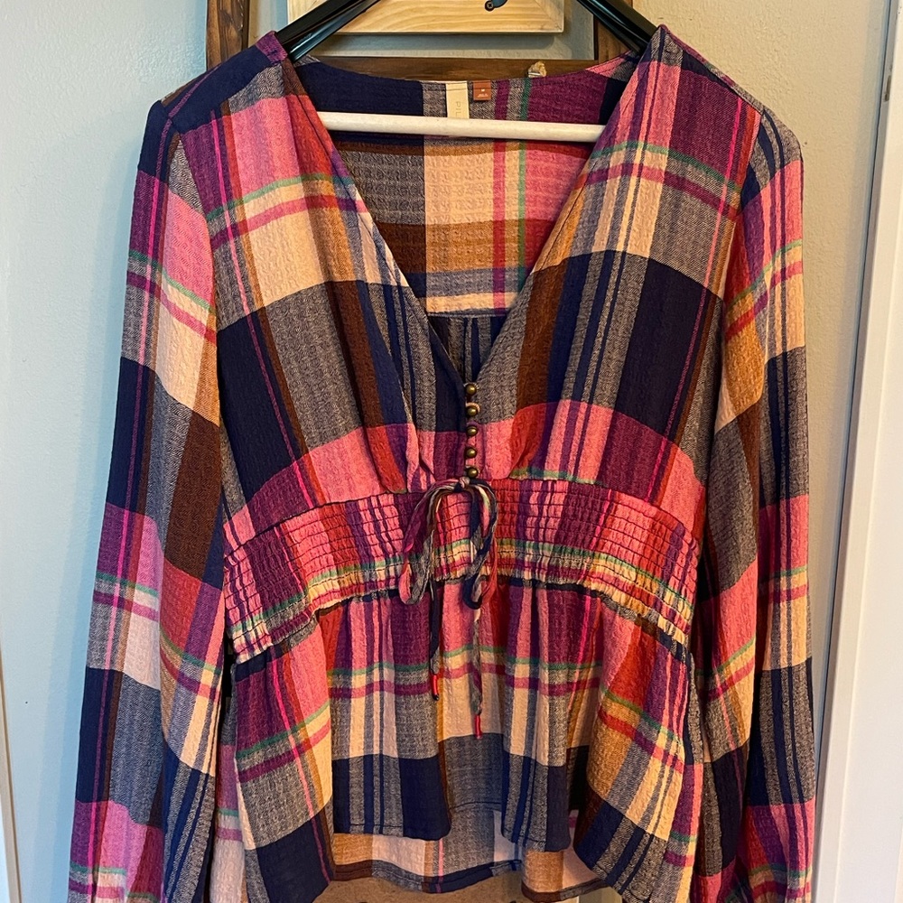 Anthropologies pull over flannel shirt